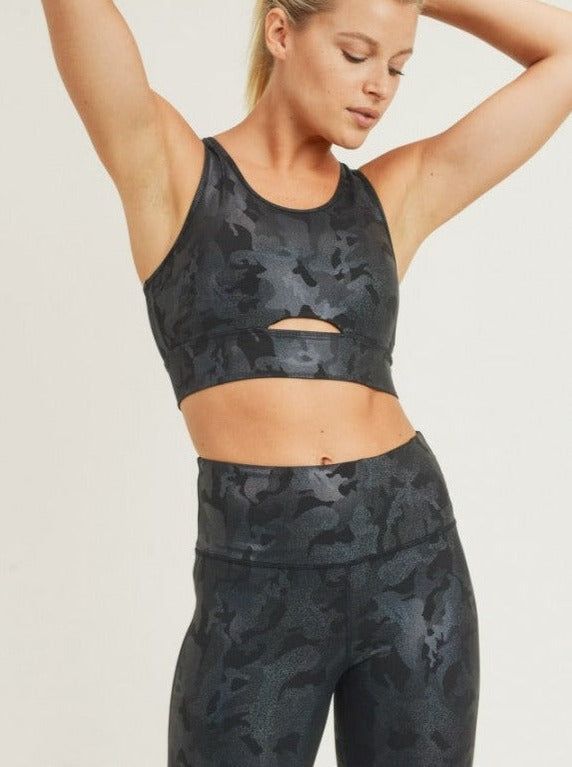 Camo Holographic Foil Print Sports Bra