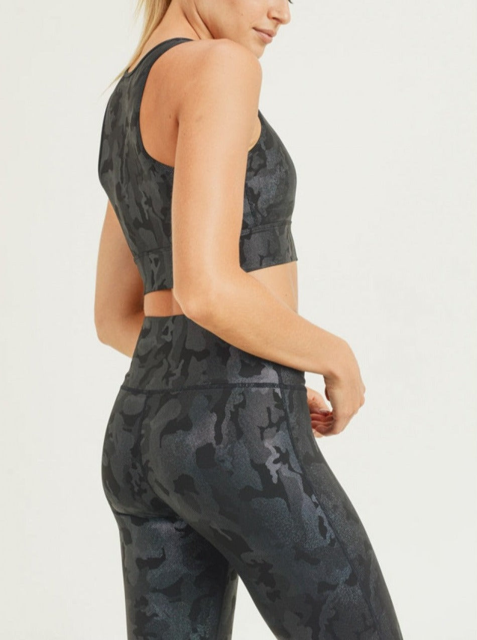 Camo Holographic Foil Print Sports Bra