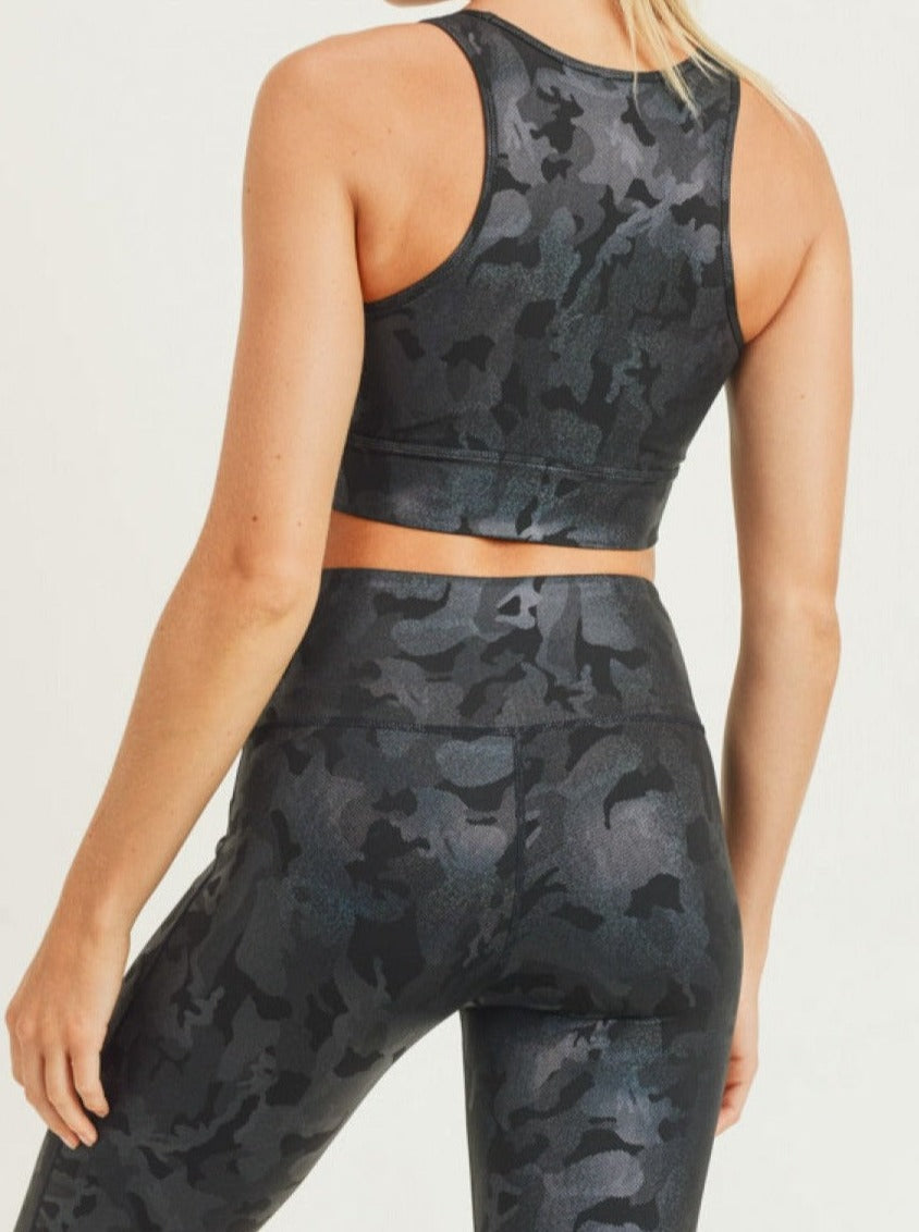 Camo Holographic Foil Print Sports Bra