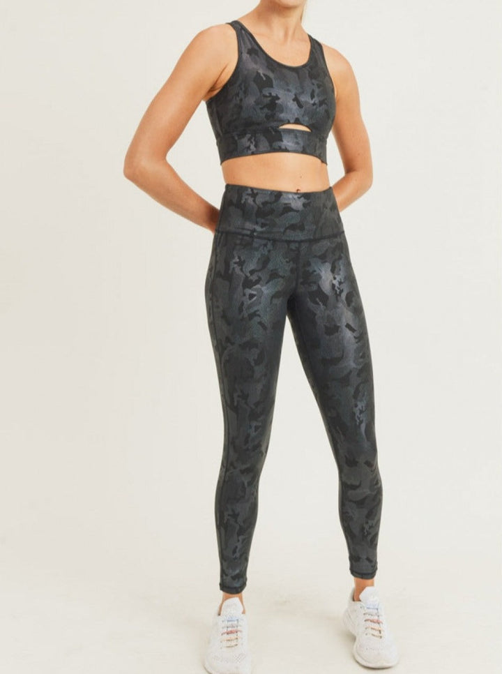 Camo Holographic Foil Print Sports Bra