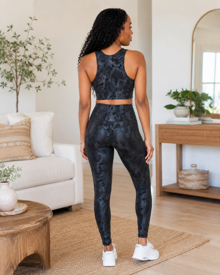 Black Camo Holographic Foil Cutout Activewear Top