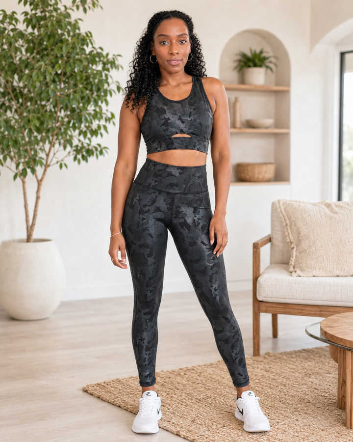 Black Camo Holographic Foil Cutout Activewear Top