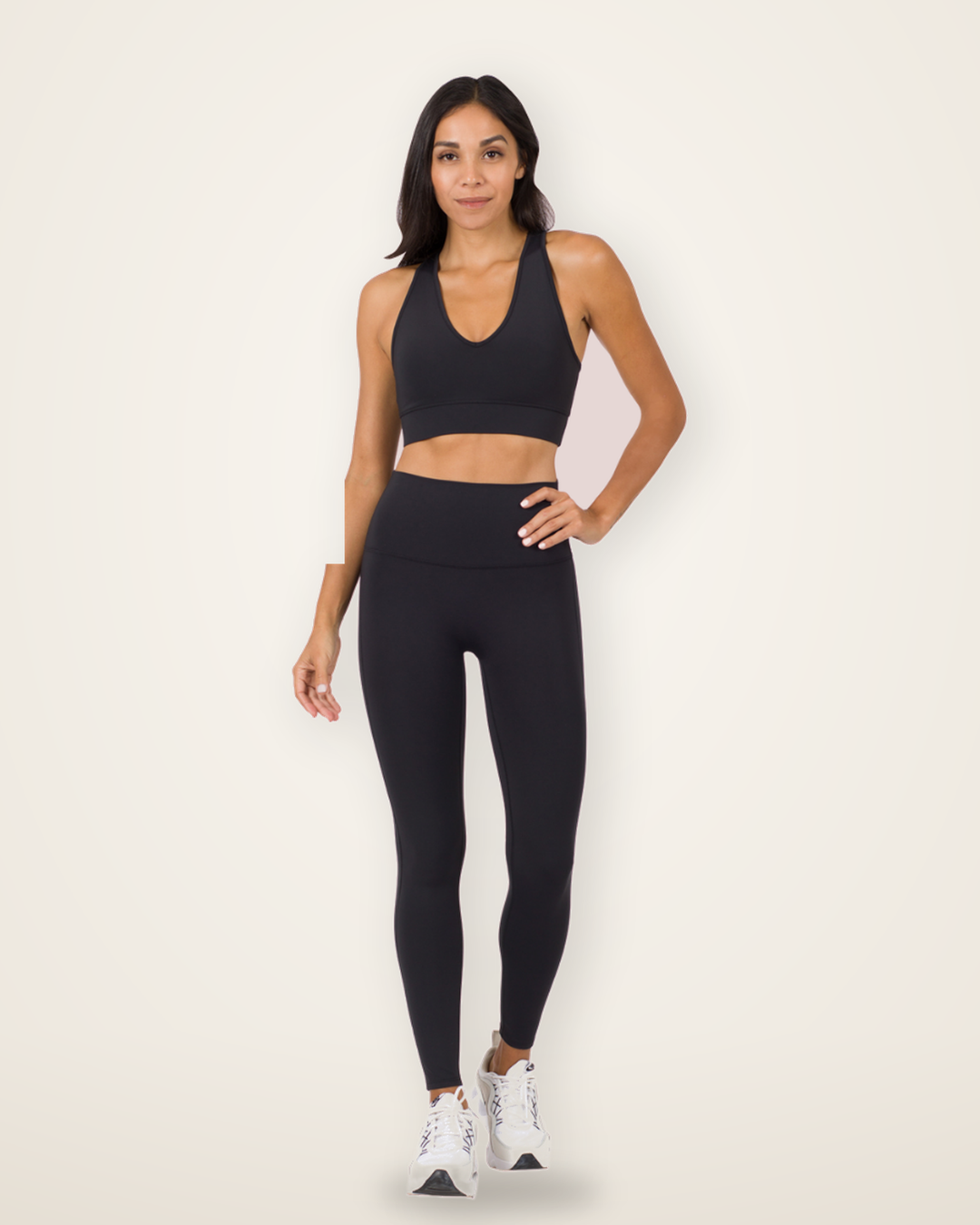 Essence Racerback Tank & High-Waisted Legging Activewear Set in Black — 4-Way Stretch Two-Piece Set | She's Bae Boutique