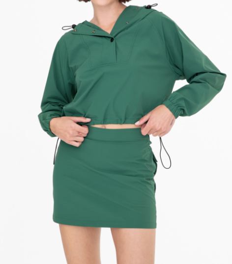 Dark Green Waterproof Snap Front Cropped Pullover